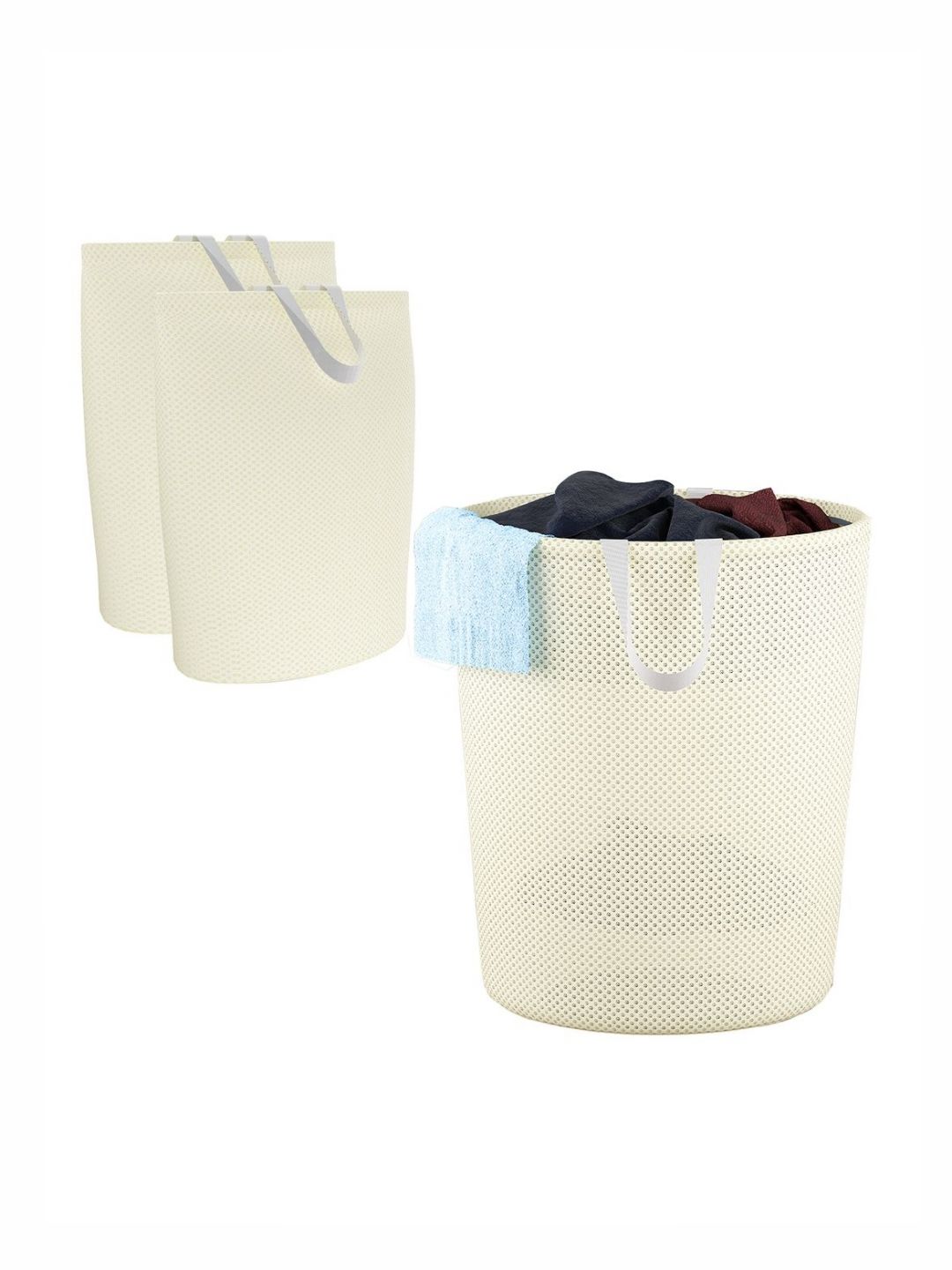 Aura 3Pcs Beige Foldable & Reusable Mesh Laundry Bags With Handles-picture-22