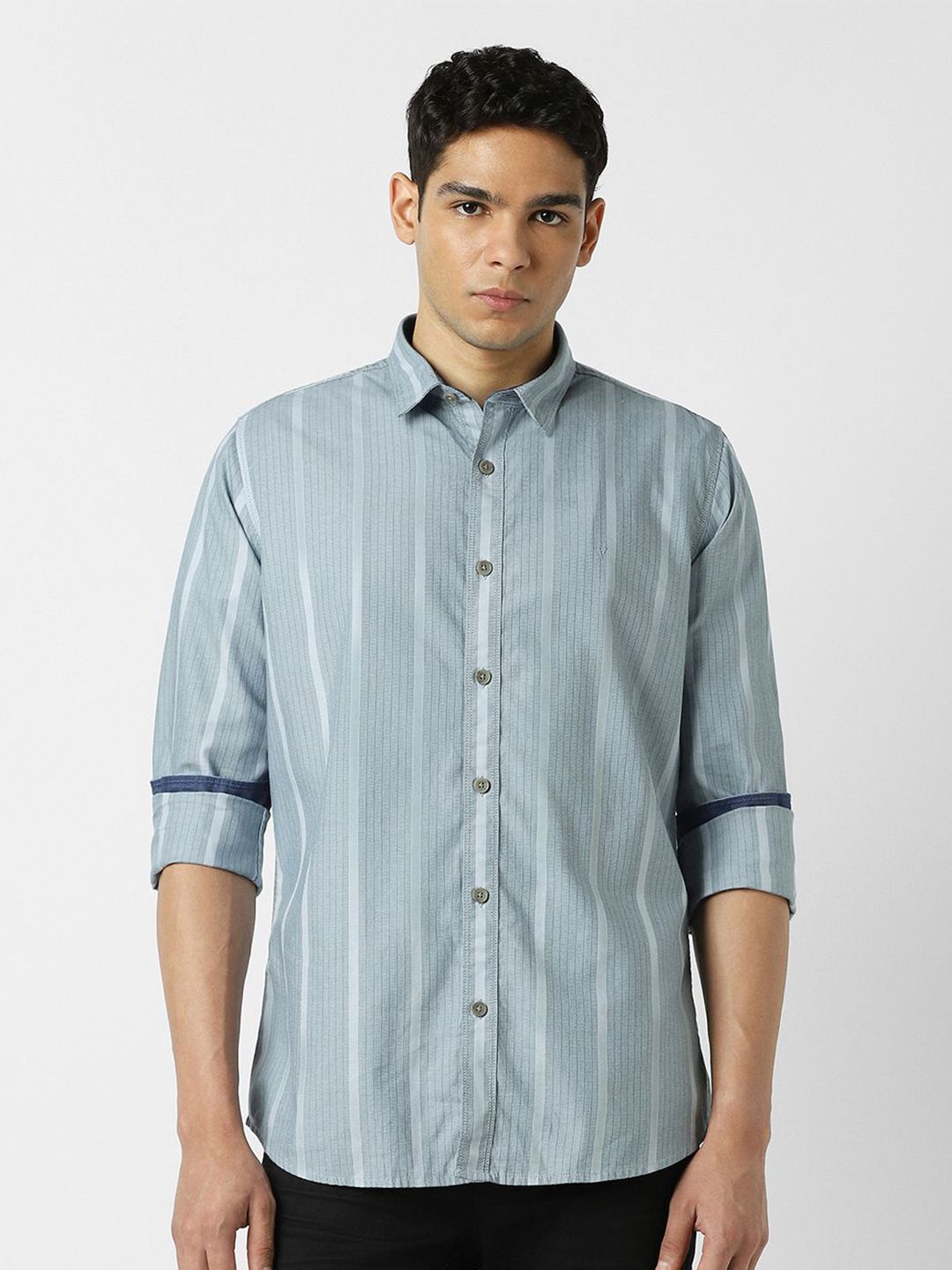 VAN HEUSEN DENIM LABS Slim Fit Striped Pure Cotton Casual Shirt-image-36