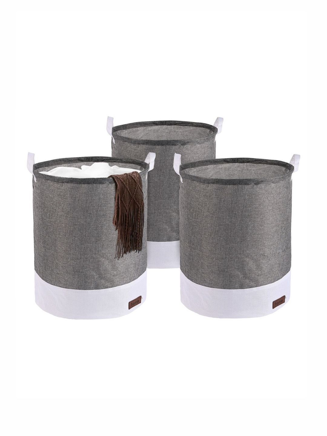 Aura 3Pcs Grey & White Color-Blocked Foldable Laundry Bag With Handle - 43 L-picture-39