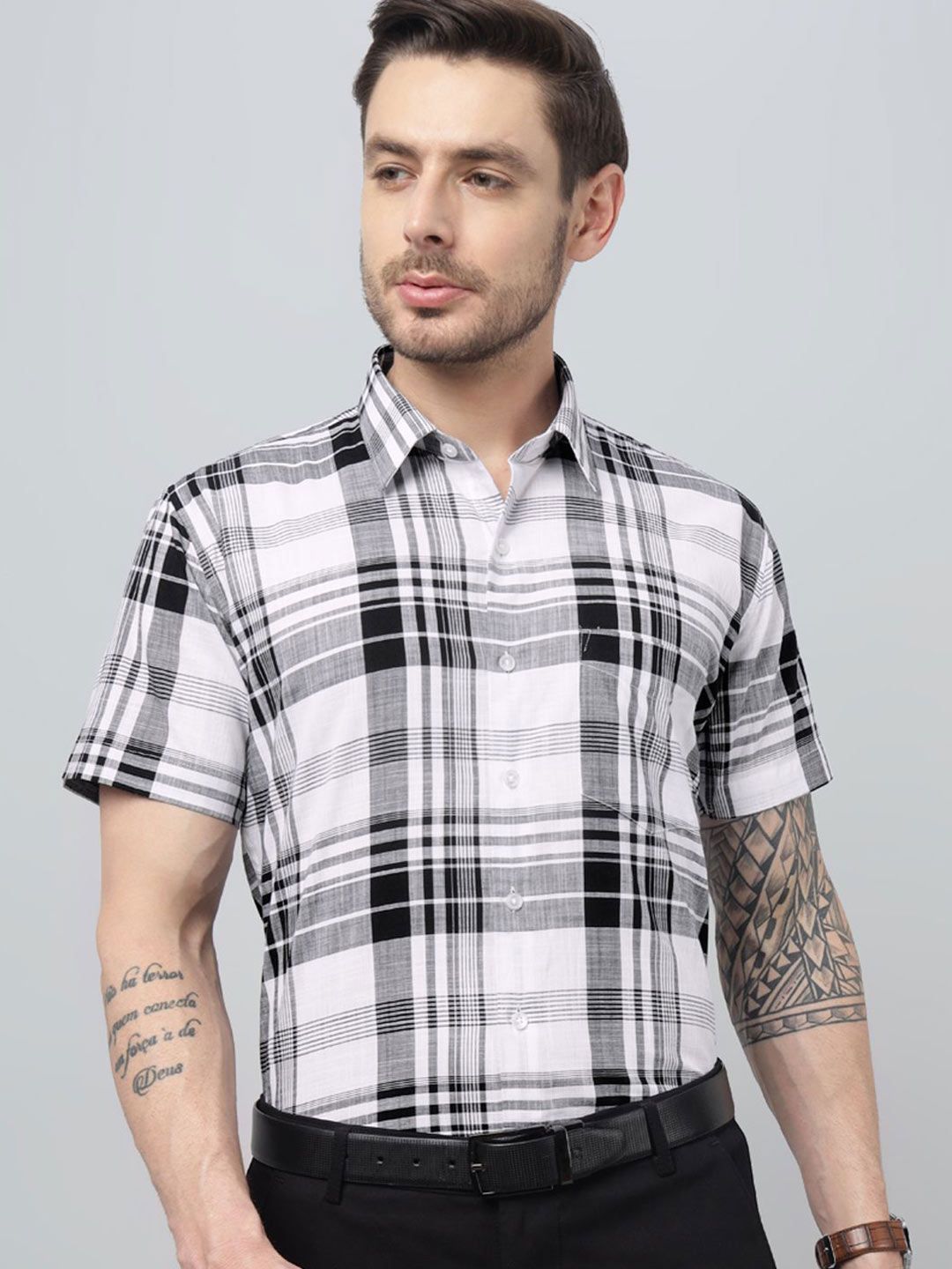 Hancock Classic Slim Fit Windowpane Checked Spread Collar Pure Cotton Formal Shirt-picture-31
