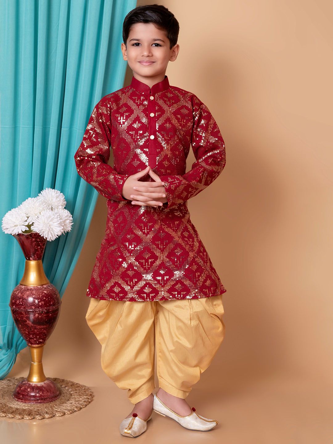 AHLAN APPARELS Boys Ethnic Motifs Embroidered Kurta with Dhoti Pant-picture-14