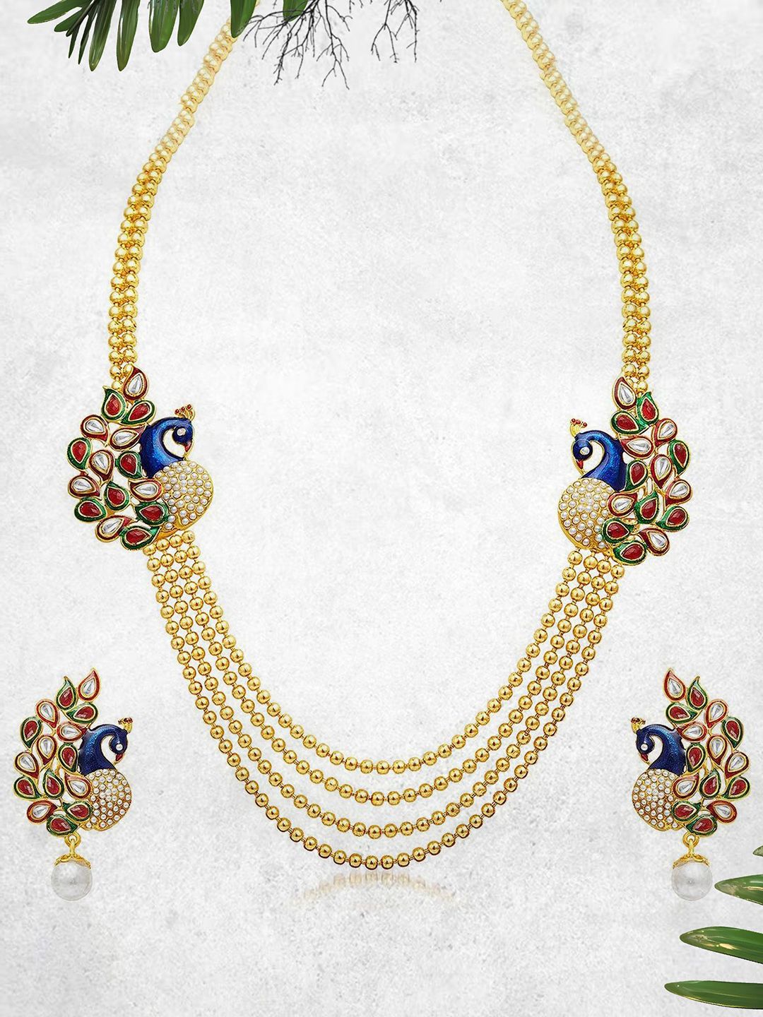 Adwitiya Collection Gold Plated Stones Studded & Beaded Jewellery Set-picture-10