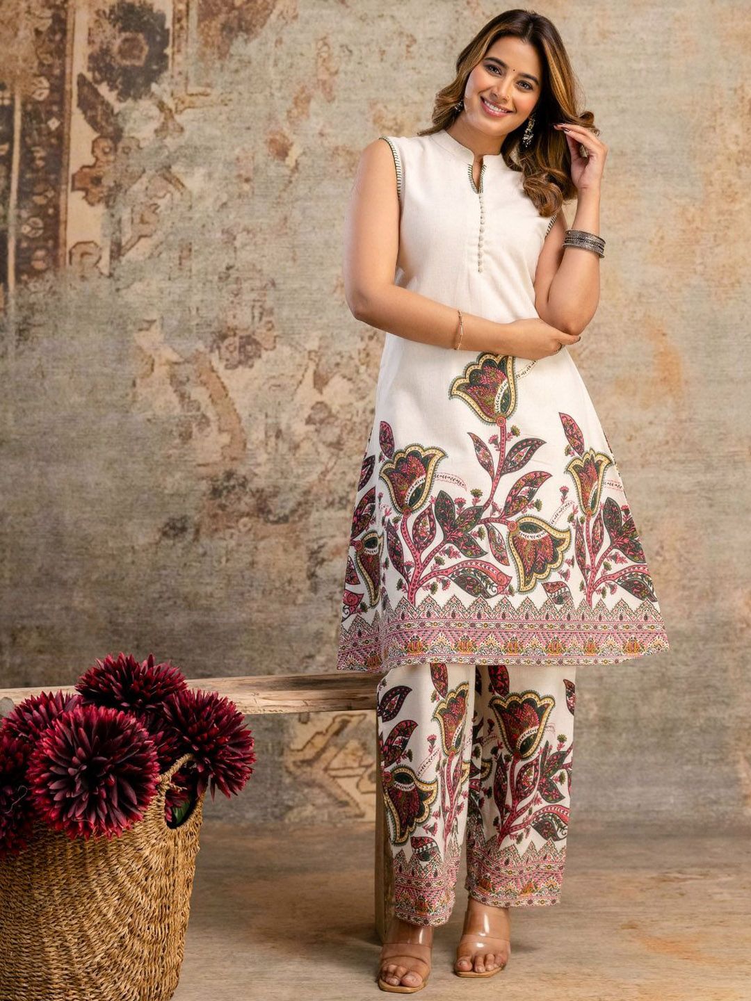 AUTUMN LANE Women Floral Printed  Pure Cotton Kurta With Trousers