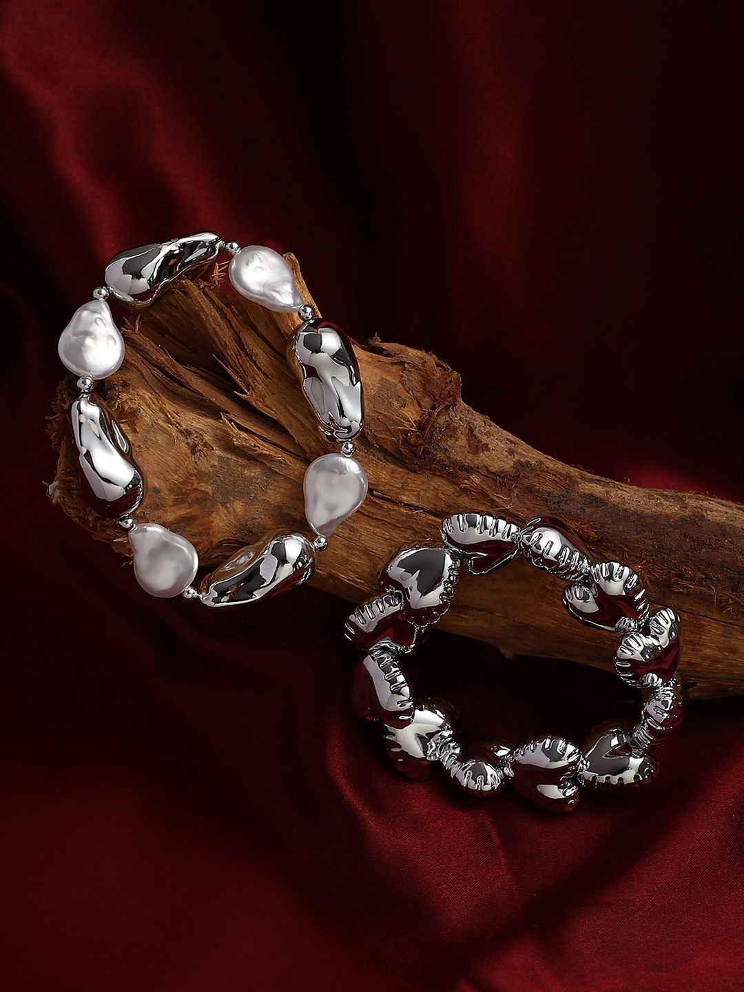 SOHI Women 2 Pearls Silver-Plated Bracelet-picture-27