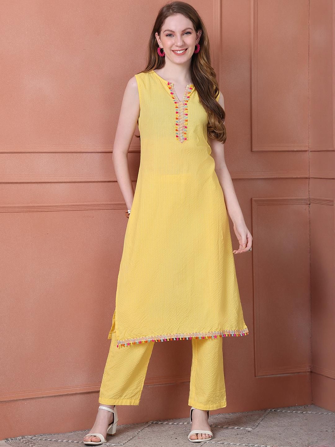 JABAMA Cotton Thread Work Casual Kurta pant Set