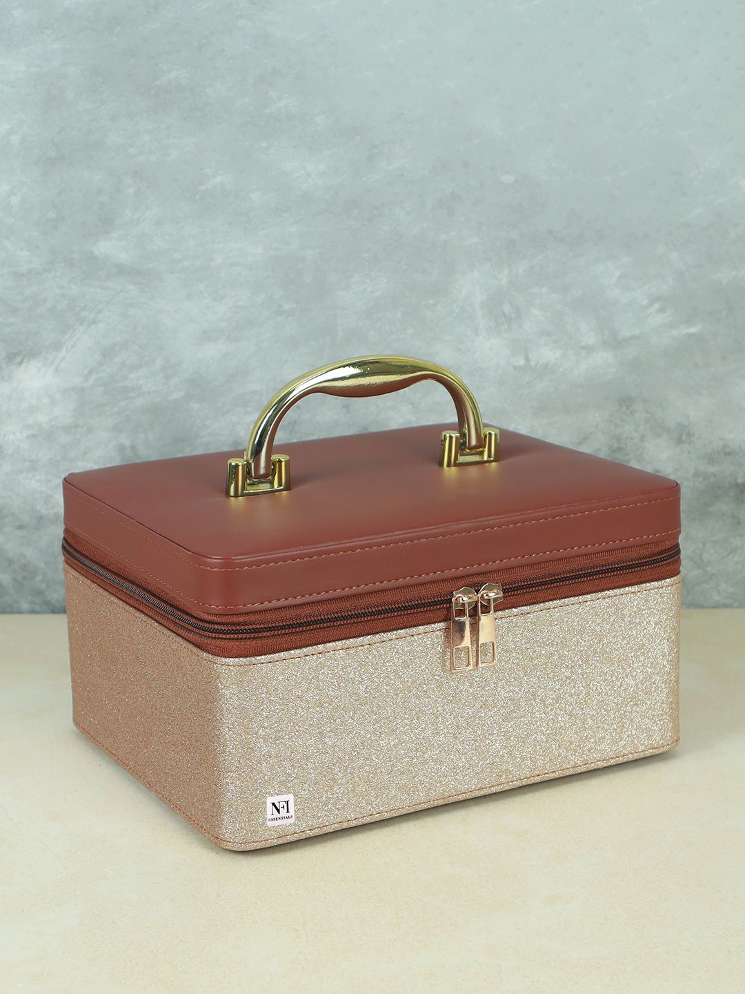 NFI essentials Brown & Pink Textured Makeup Organiser-picture-4