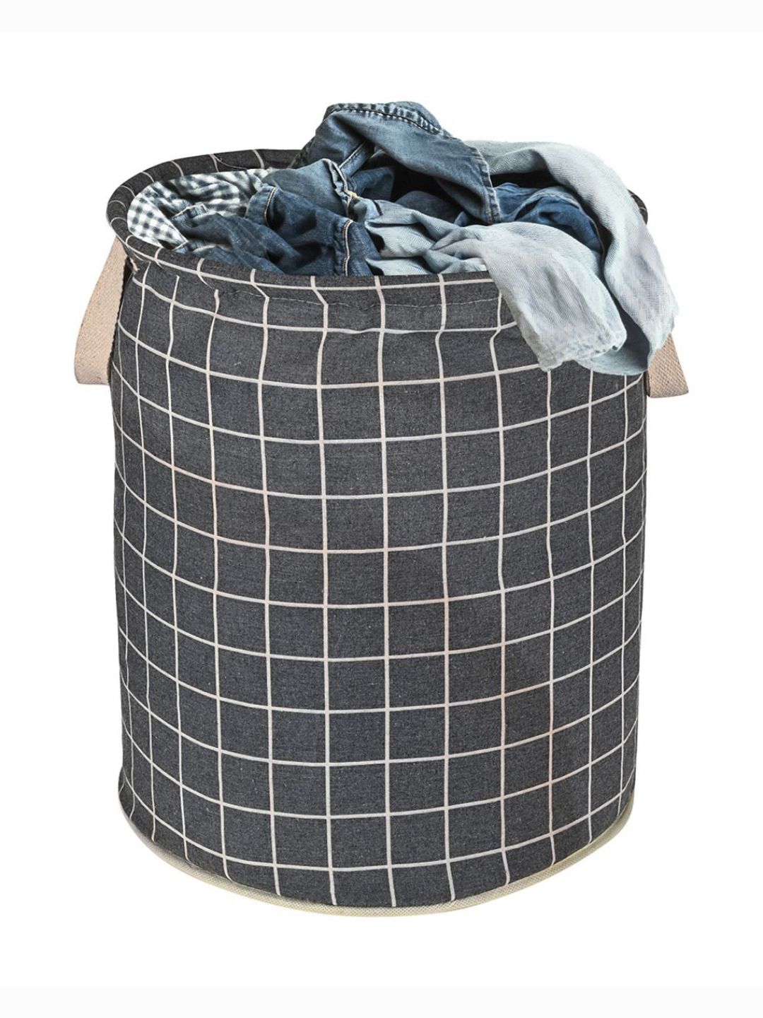 Aura Grey & White Checked Foldable Laundry Bag With Handle - 60 L-picture-40