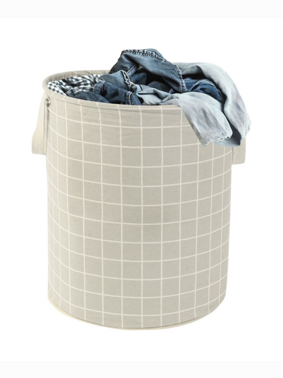 Aura Grey & White Checked Cotton Foldable Laundry Bag With Handle - 60 L-picture-18