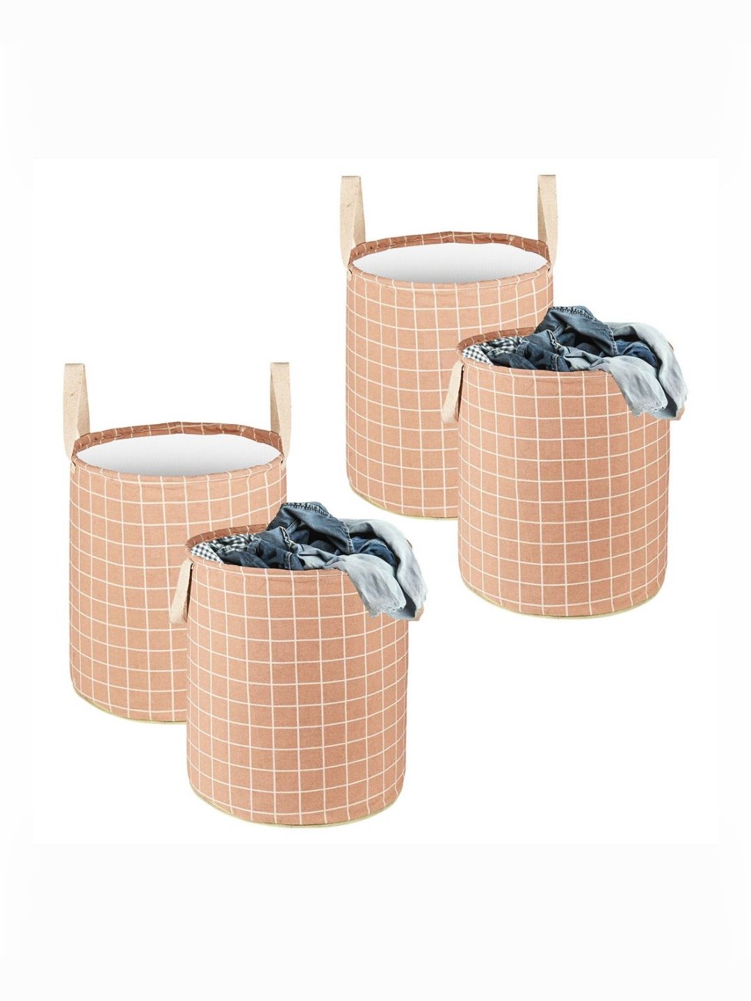 Aura 4Pcs Pink & White Checked Foldable Laundry Bag With Handle - 60 L-picture-45