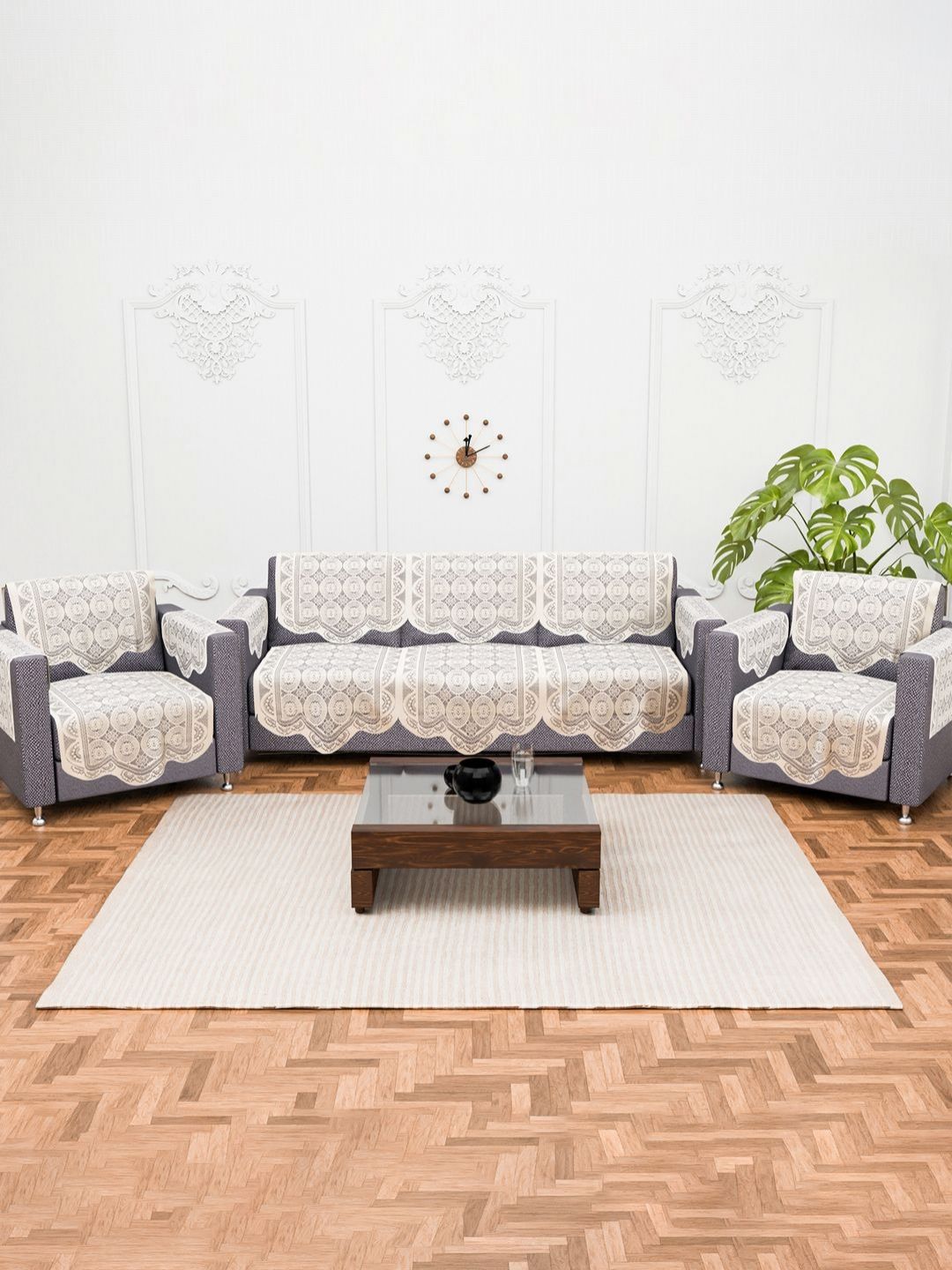 Aura Off White Printed 5 Seater Cotton Sofa Cover With Arms-image-47
