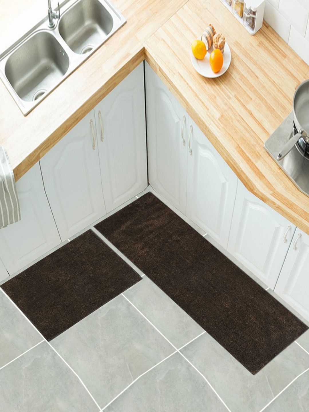 Dolce Casa 2-Pcs Brown Soft Anti-Skid Bathmat & Runner-picture-56