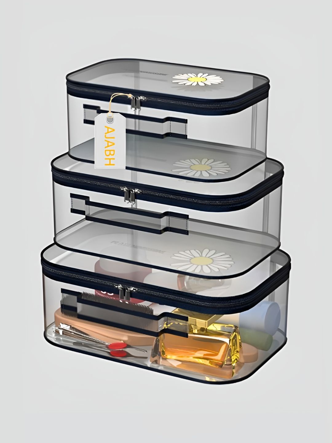 Ajabh Black Set of 3 Water Resistant Makeup Organiser Organisers-picture-40
