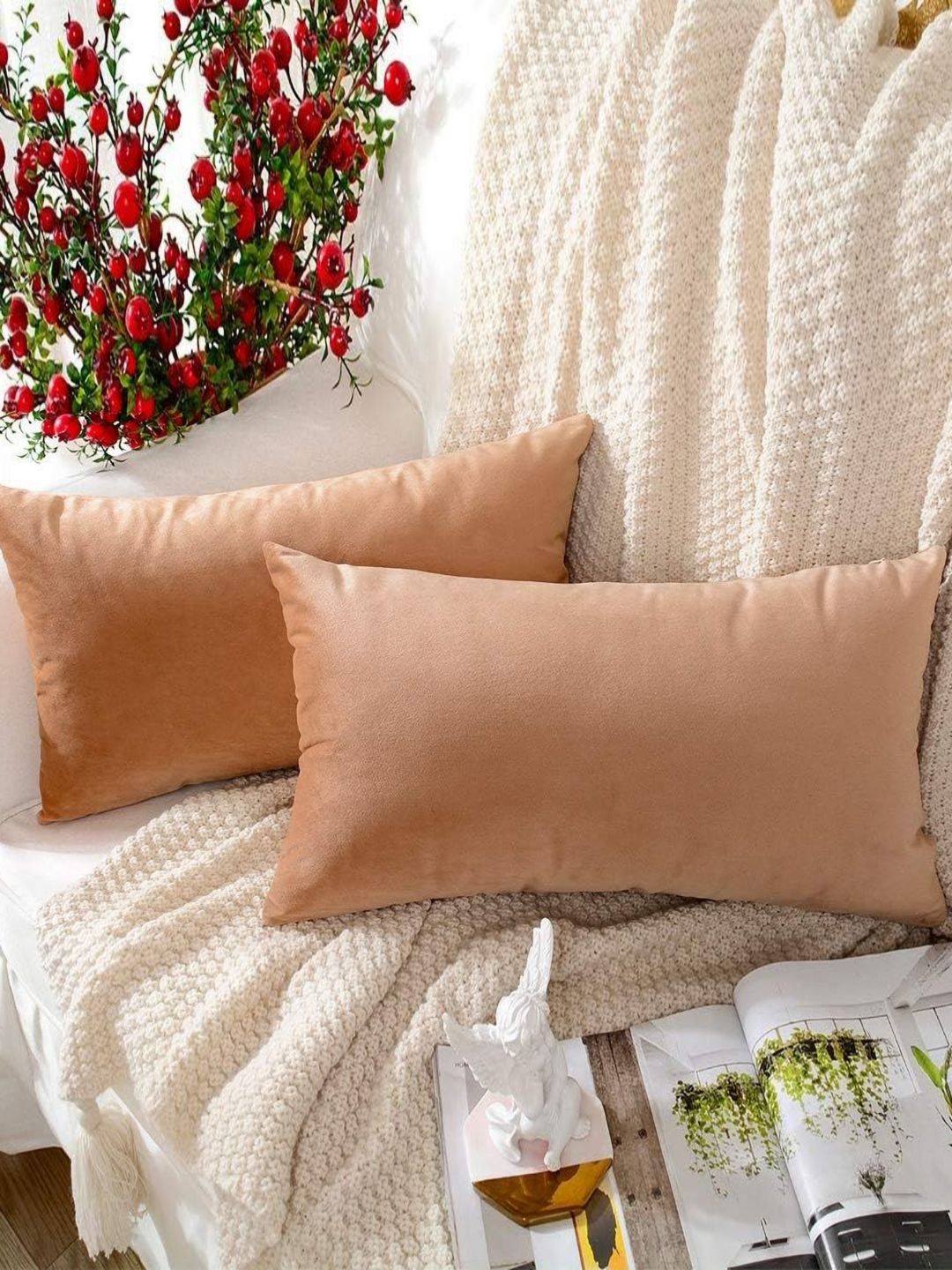Shadowkart Set of 2 Fibre Filled Faux Velvet Ultra Soft Sleep Pillow-picture-34