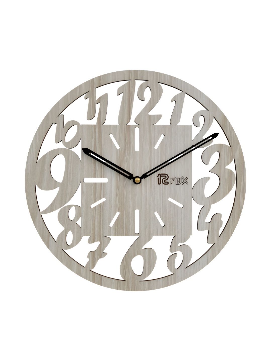 12 fox Off White Wooden Analogue Wall Clock-image-7
