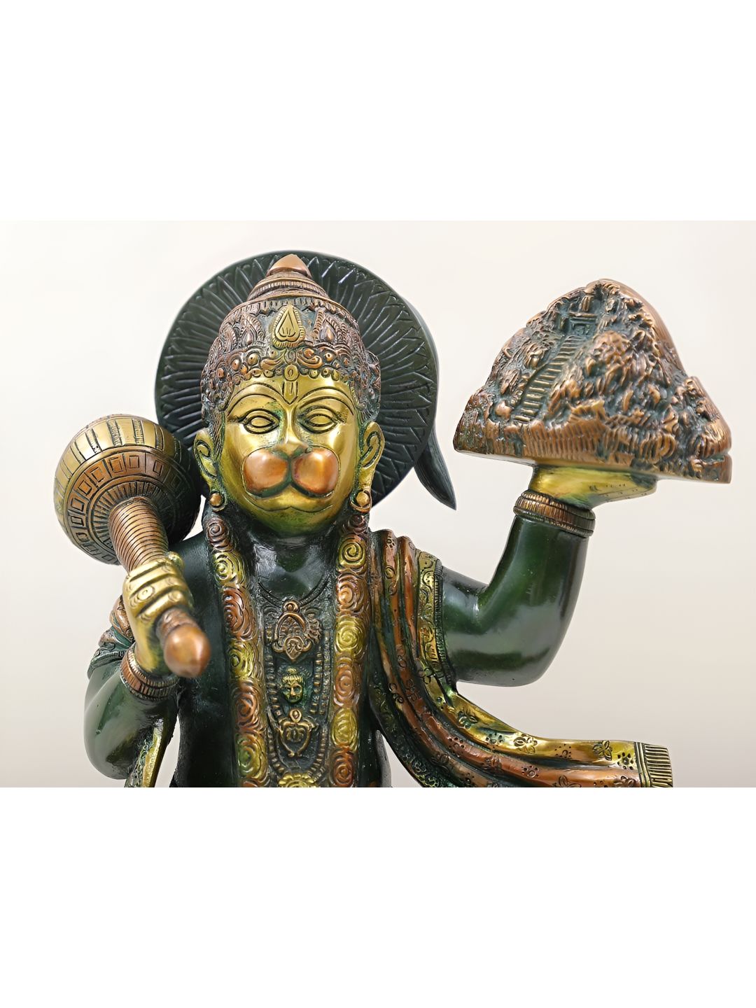 Exotic India Green & Gold Toned Lord Hanuman Brass Idol Showpiece-picture-12
