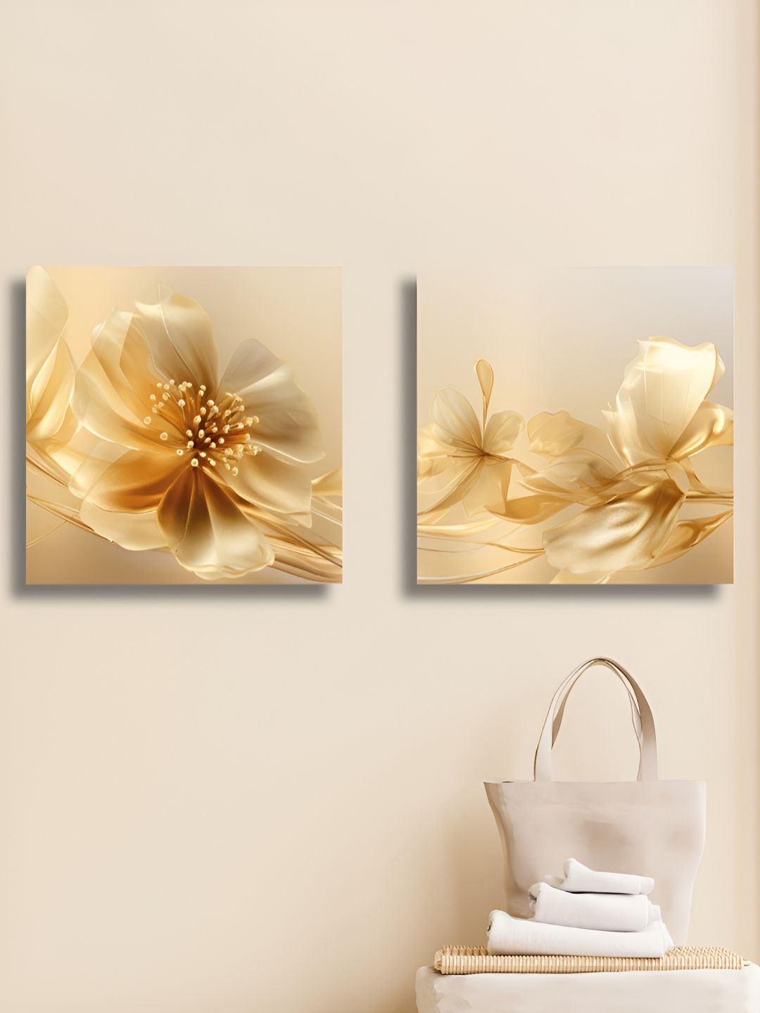RANDOM 2 Pieces Beige & Yellow Floral And Botanical Canvas Wall Art-picture-16