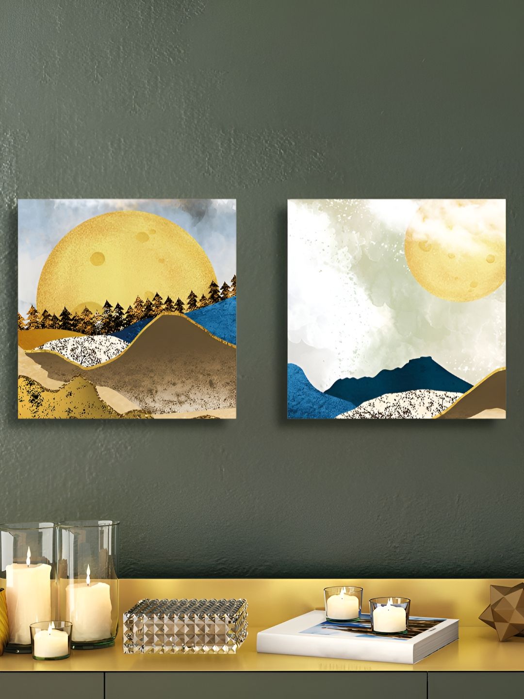 RANDOM 2 Pieces Blue & Yellow Canvas Wall Art-picture-18