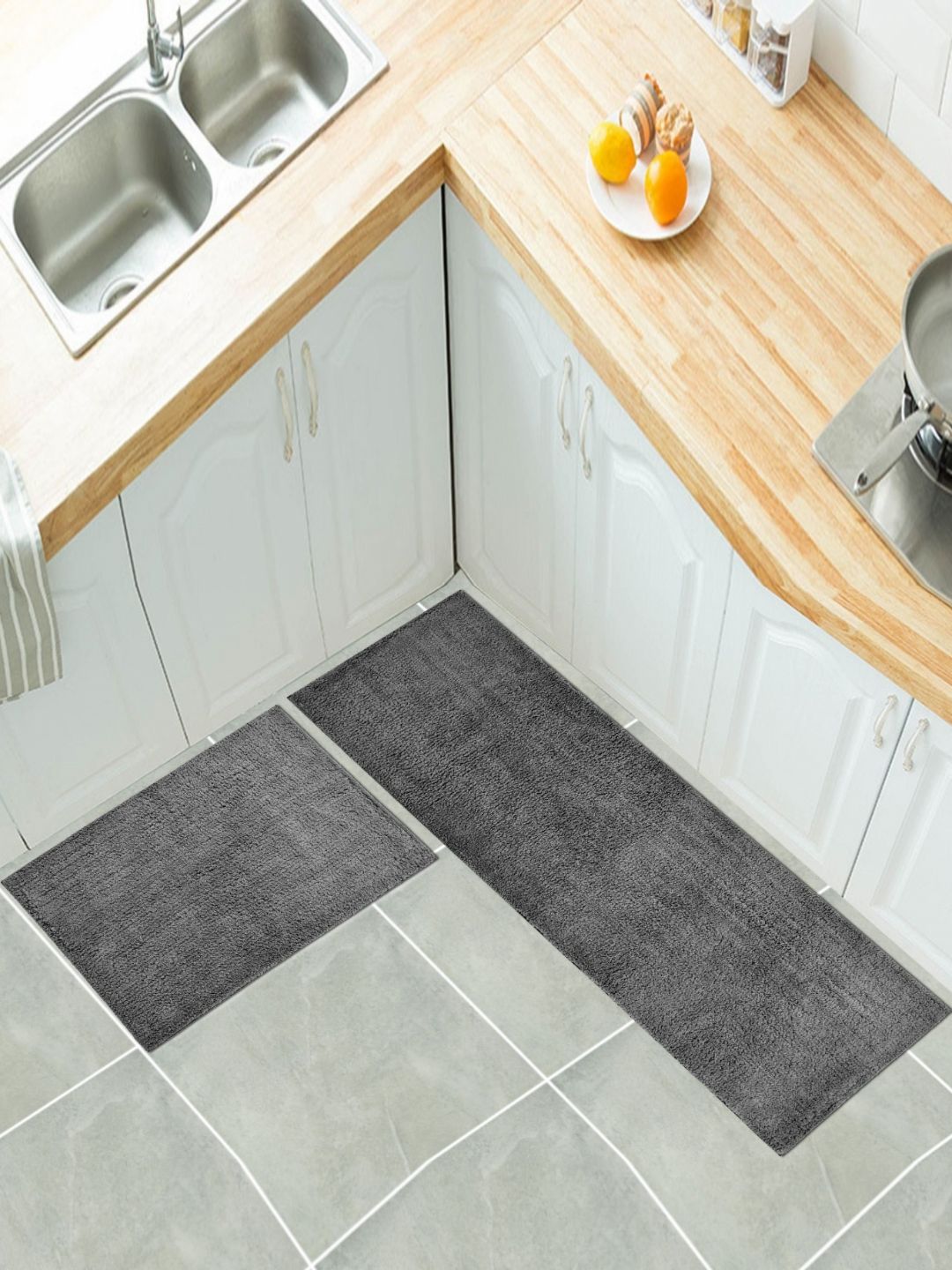 Dolce Casa 2-Pcs Grey Soft Anti-Skid Bathmat & Runner-image-47