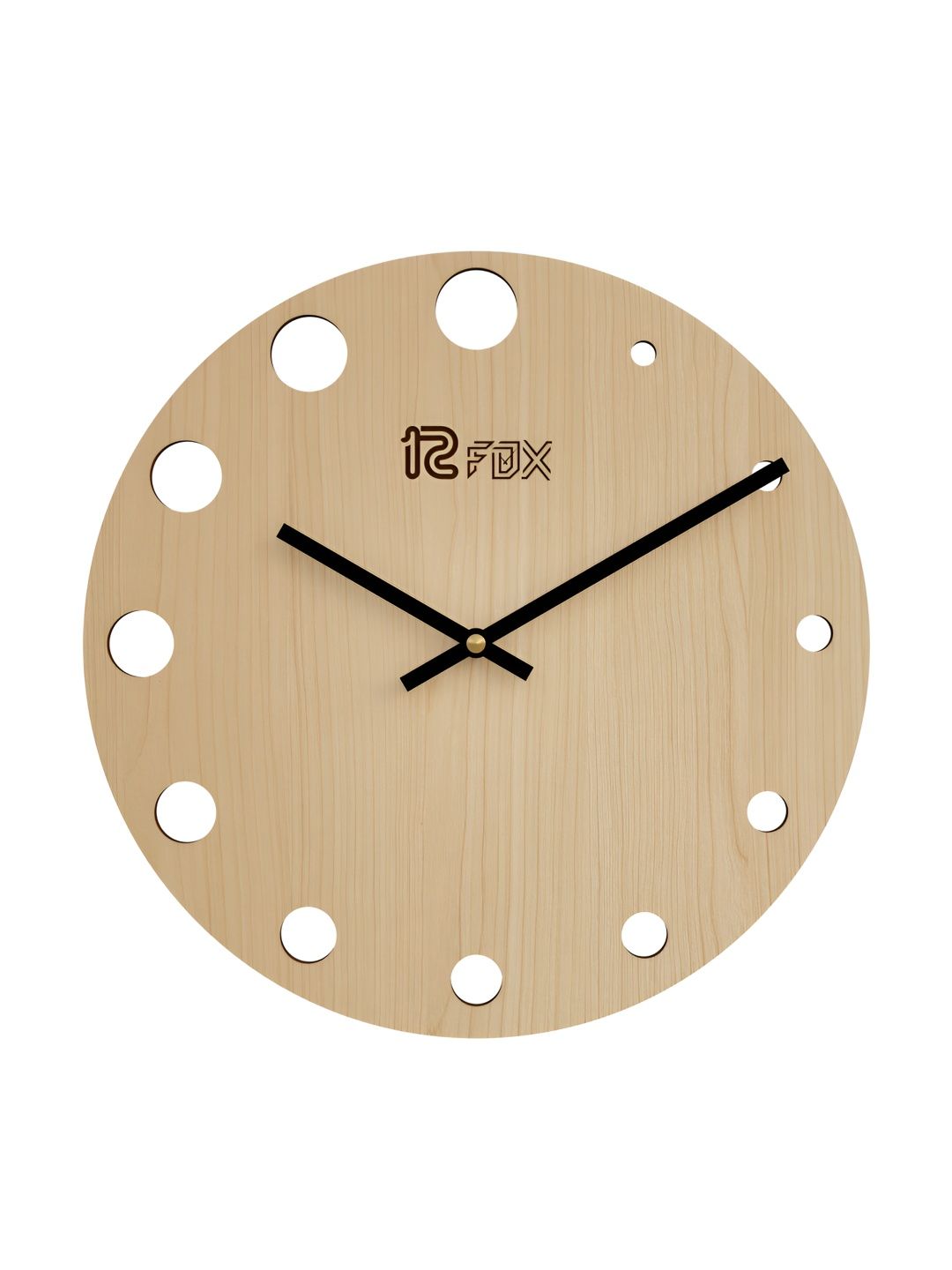 12 fox Beige & Black Wooden Analogue Wall Clock-image-13