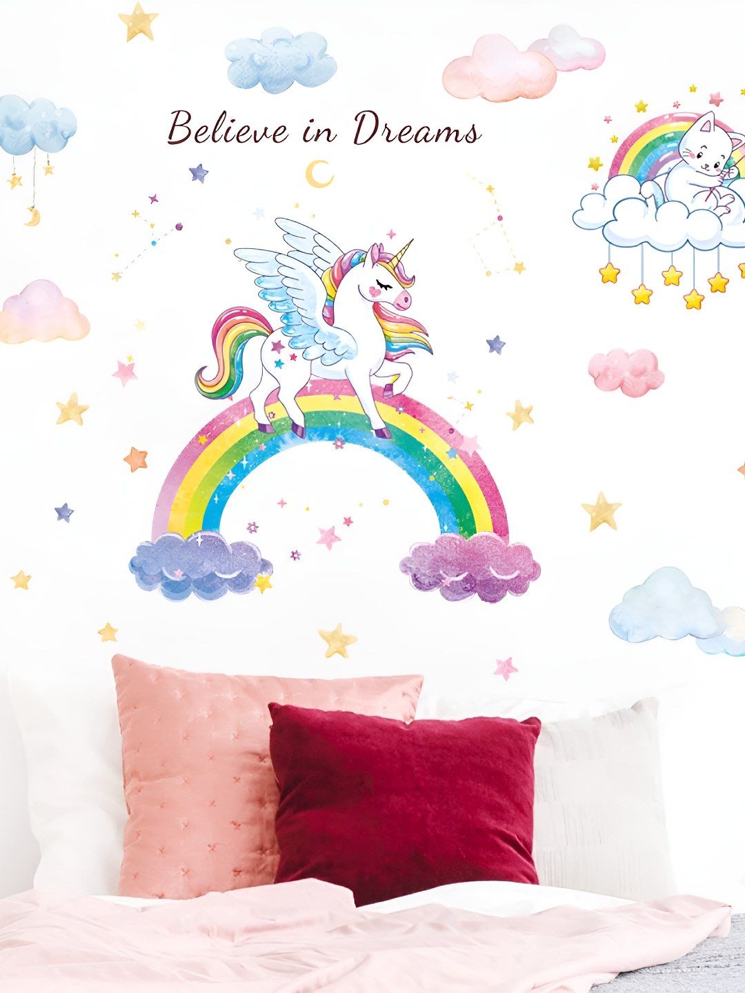 INDIAN ROYALS White & Pink Unicorn Printed Self-Adhesive & Durable Wall Sticker-picture-30