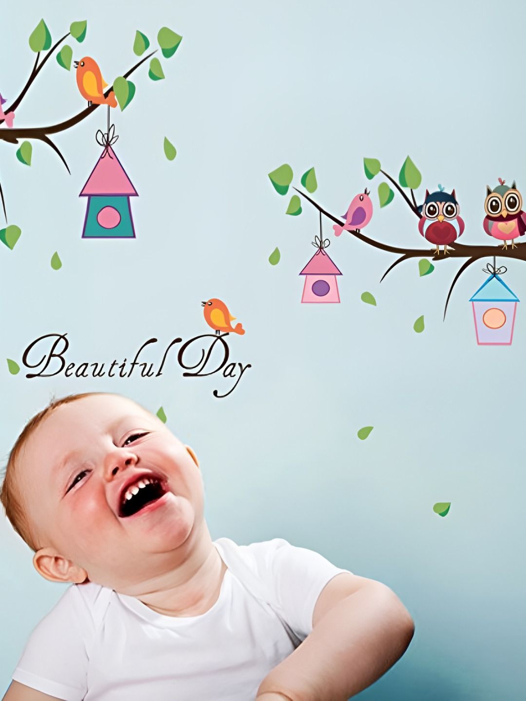 INDIAN ROYALS White & Green Beautiful Day Owls Visited The Branch Tree Wall Stickers-picture-35