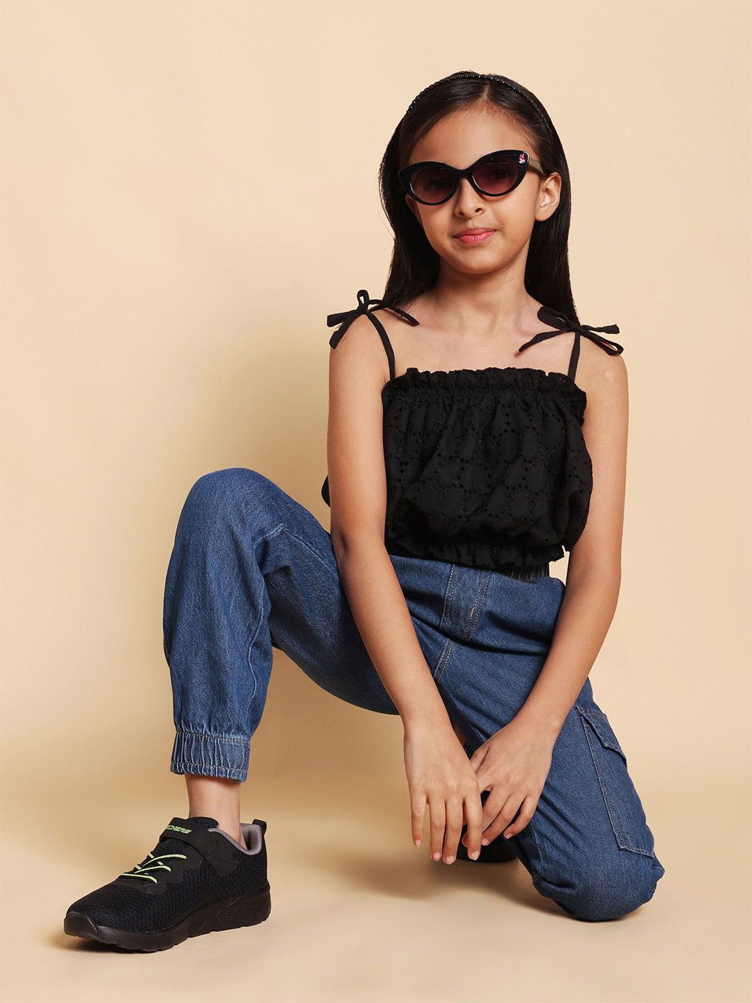 YK Girls Schiffli Shoulder Straps Pure Cotton Top With Jogger-picture-54