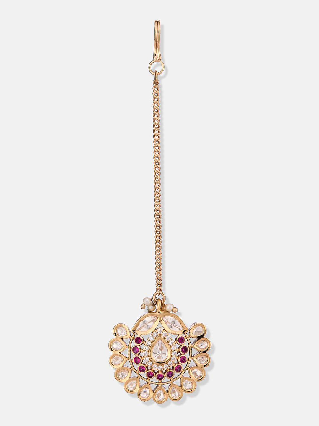ATIBELLE Rose Gold-Plated Kundan Studded Maang Tikka Head Jewellery