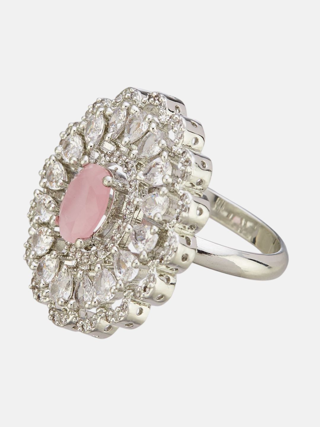 ATIBELLE Set Of 2 Silver-Plated Cubic Zirconia Studded Dazzling Finger Rings