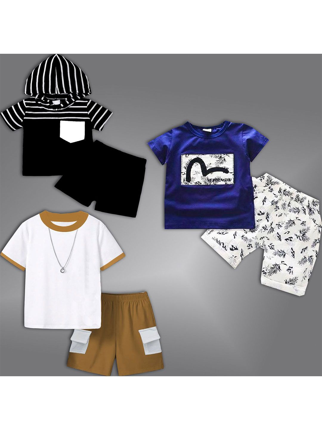 BAESD Kids Pack Of 3 Round Neck T-shirt With Shorts-picture-37