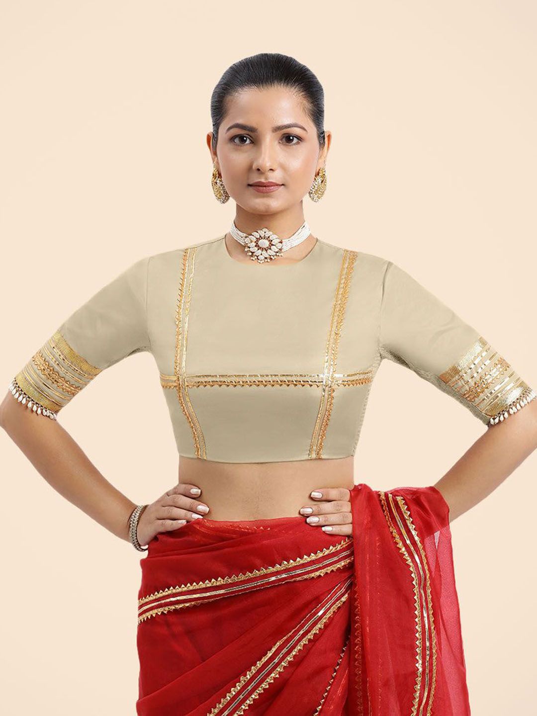 Binks Farheen Embellished Round Neck FlexiFit Saree Blouse-image-22
