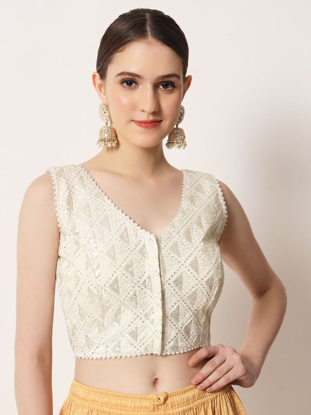 HERE&NOW Embroidered V-Neck Saree Blouse-picture-56