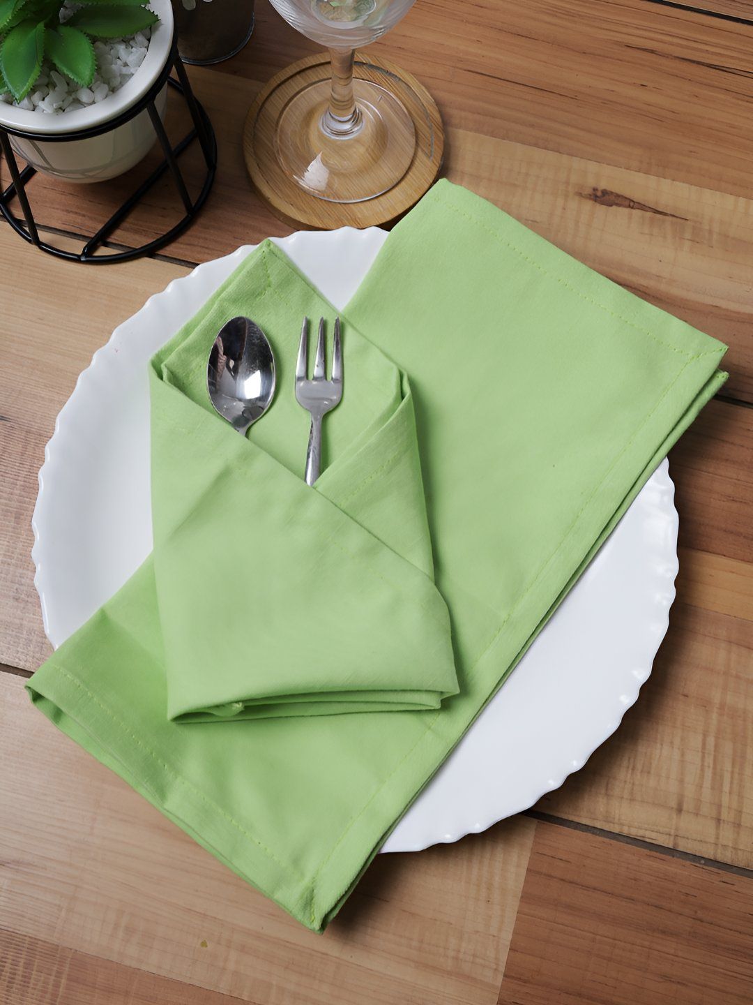 Aura Set of 6 Lime-Green Pure Cotton Table Napkins-picture-29