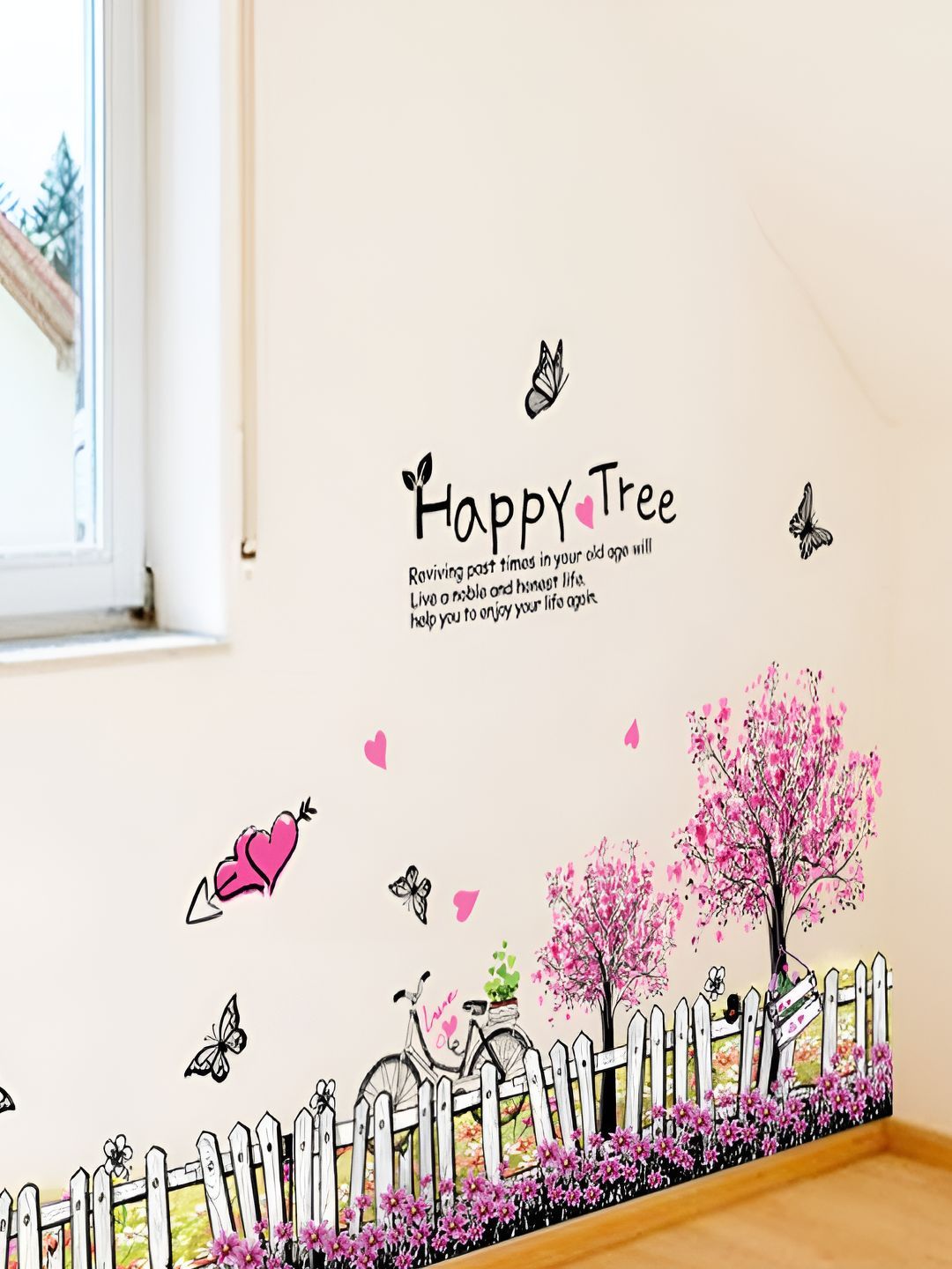 INDIAN ROYALS Pink & Black Floral Printed Self-Adhesive & Durable Wall Sticker-picture-24