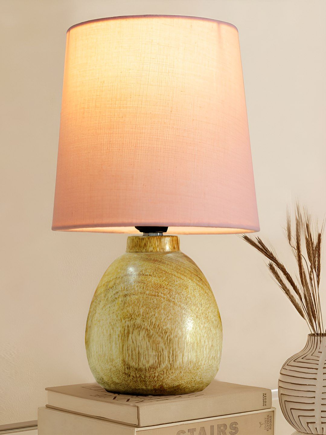 Decorcity Pink Wood Traditional Cylindrical Shaped Table Lamp-picture-54