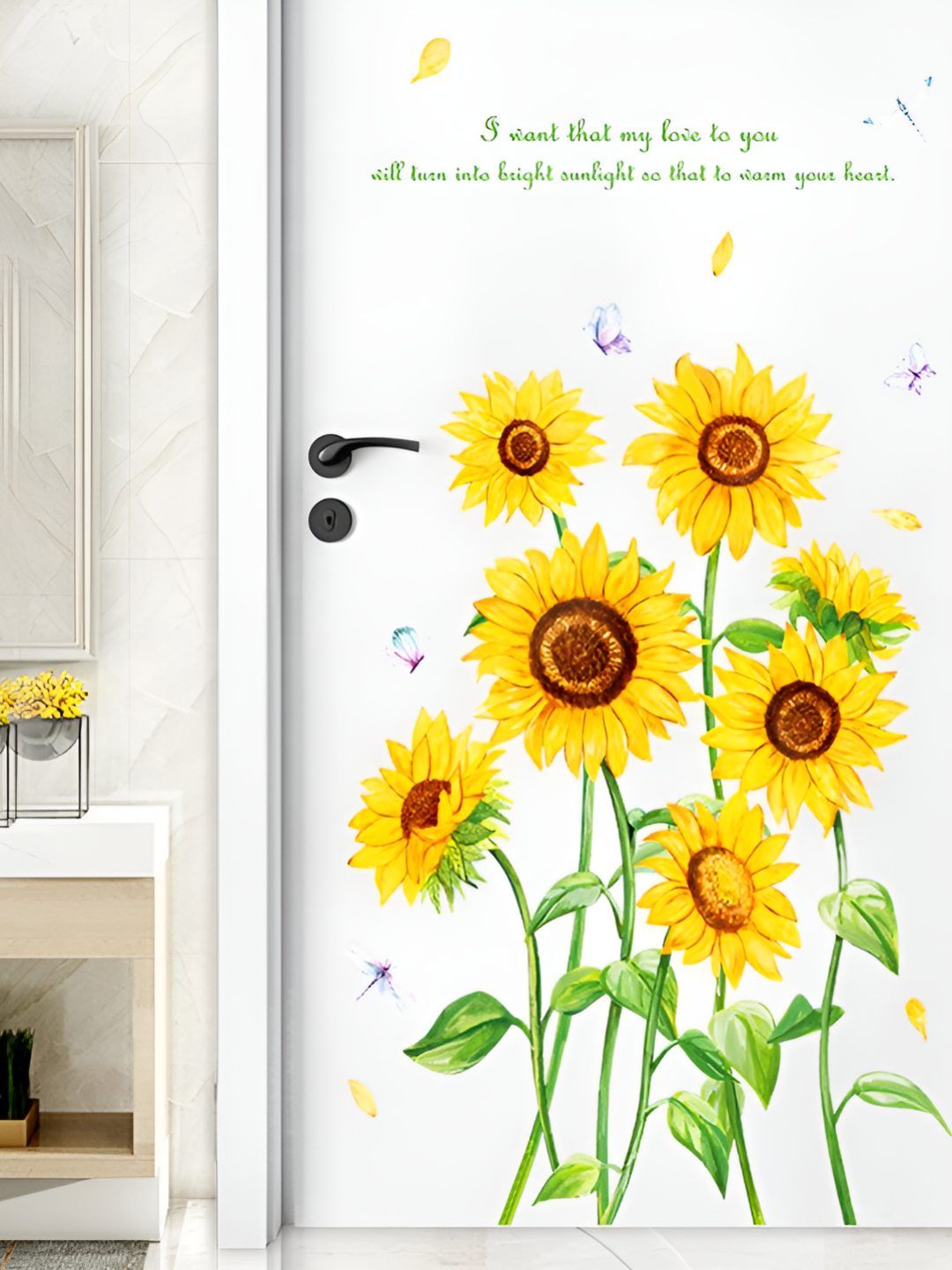 INDIAN ROYALS Yellow & Green Sunflower Printed Self-Adhesive & Durable Wall Sticker-picture-26