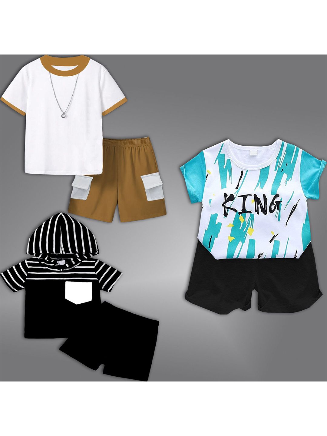 BAESD Kids Pack Of 3 Round Neck T-shirt With Shorts-picture-35