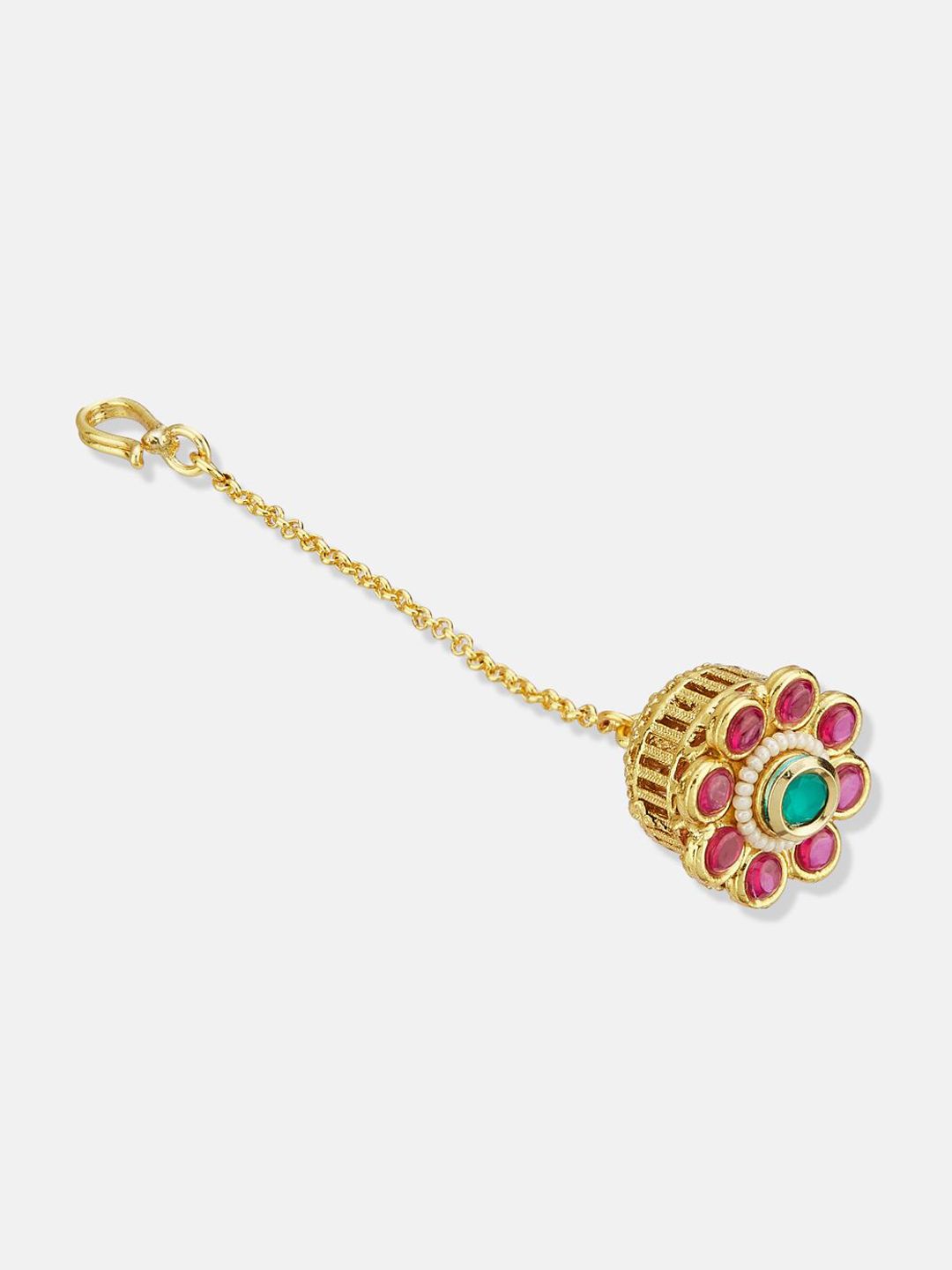 ATIBELLE Rose Gold-Plated Kundan Studded Maang Tikka Head Jewellery