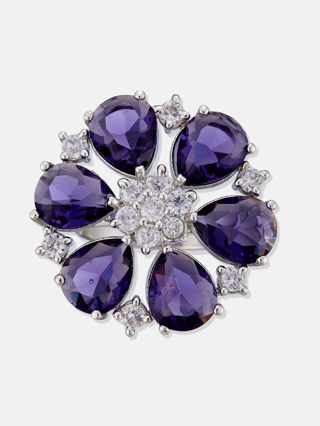 ATIBELLE Set Of 2 Silver Plated CZ Studded Finger Ring