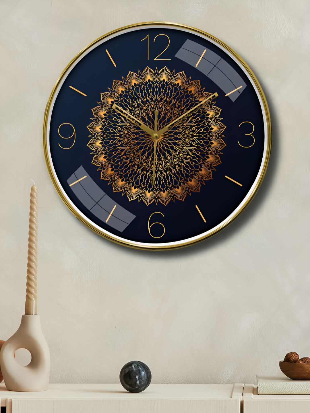 RANDOM Navy Blue & Gold-Toned Printed Contemporary Round Wall Clock