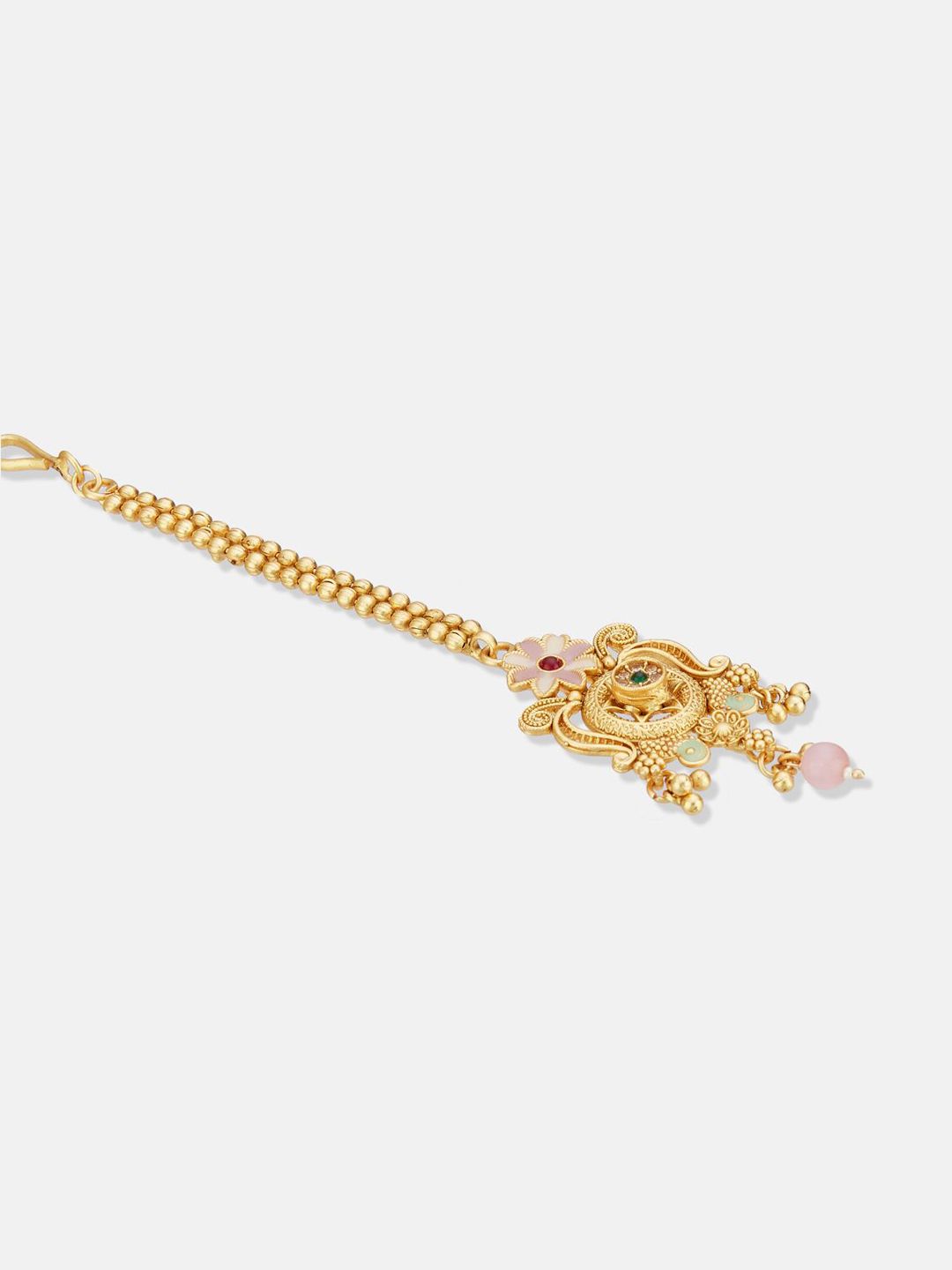 ATIBELLE Set of 2 Gold-Plated Stone Studded and Rajasthani Borla Beaded Maang Tikkas