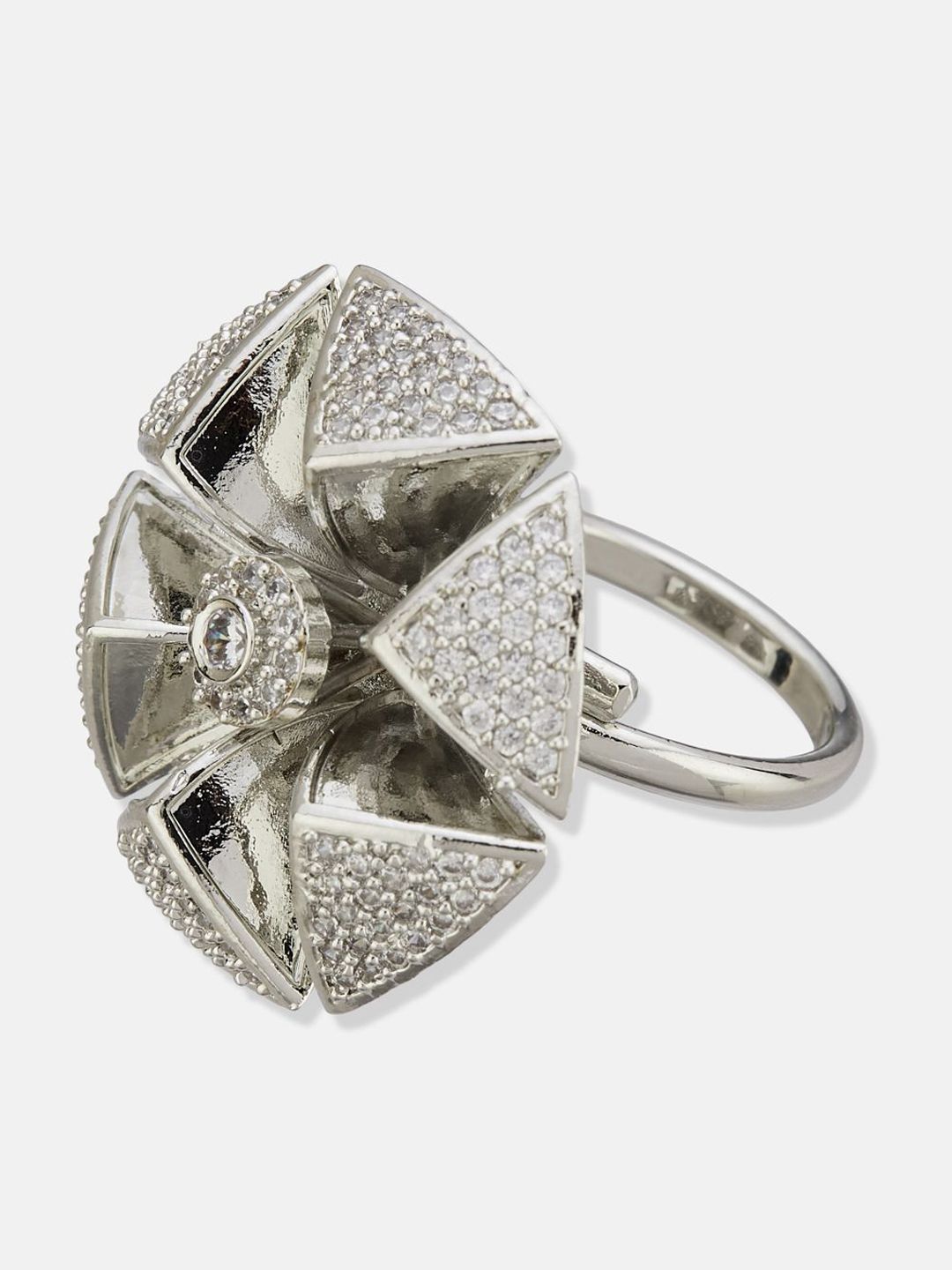 ATIBELLE Set Of 2 Silver-Plated Cubic Zirconia Studded Dazzling Finger Rings