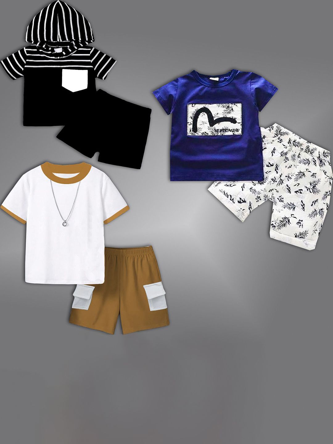 BAESD Kids Pack Of 3 Round Neck T-shirt With Shorts-picture-23