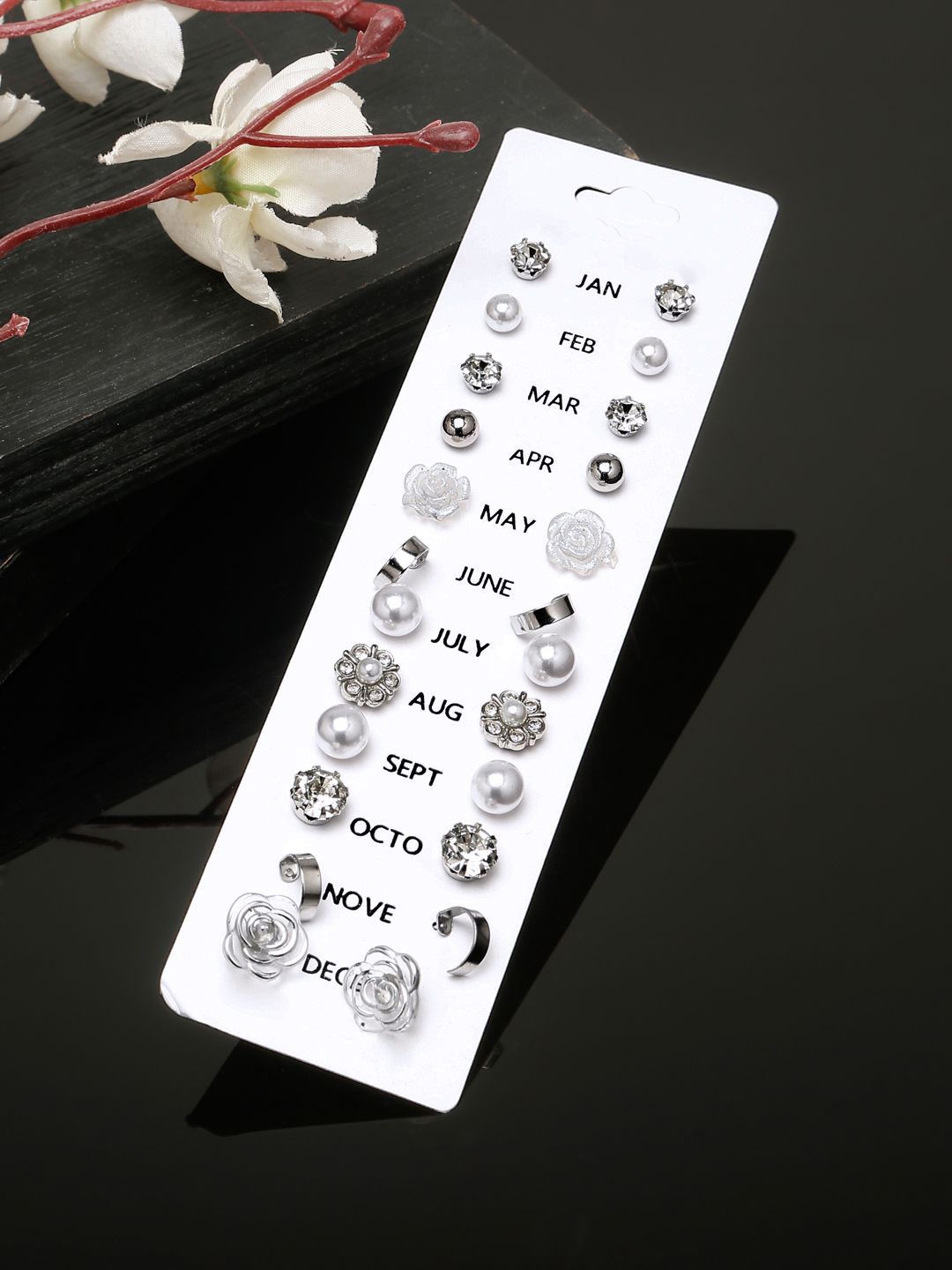 Stoln Set Of 12 Artificial Stones Studded Circular Shaped Studs-picture-11