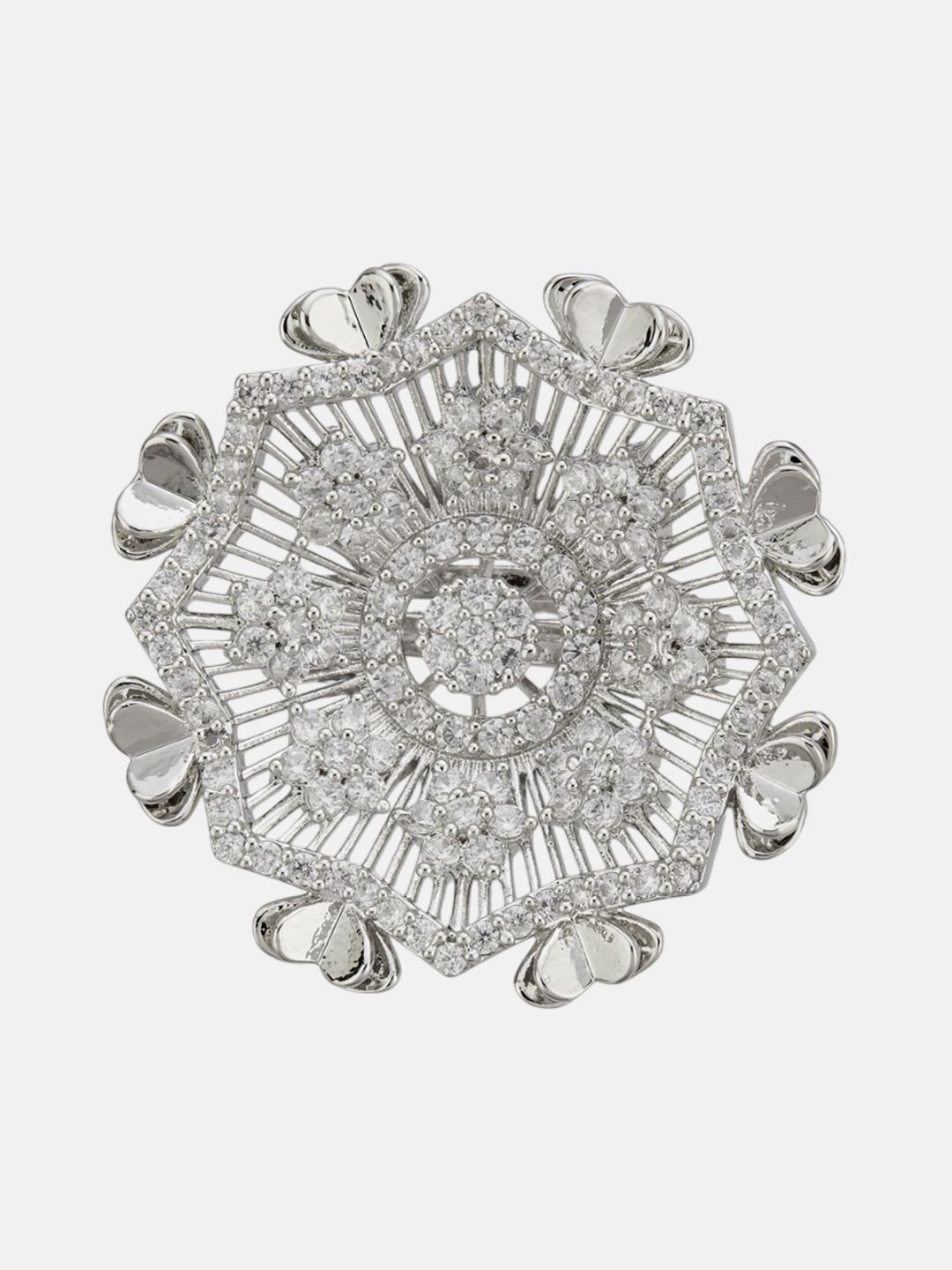 ATIBELLE Set Of 2 Silver-Plated Cubic Zirconia Studded Fusion Finger Rings