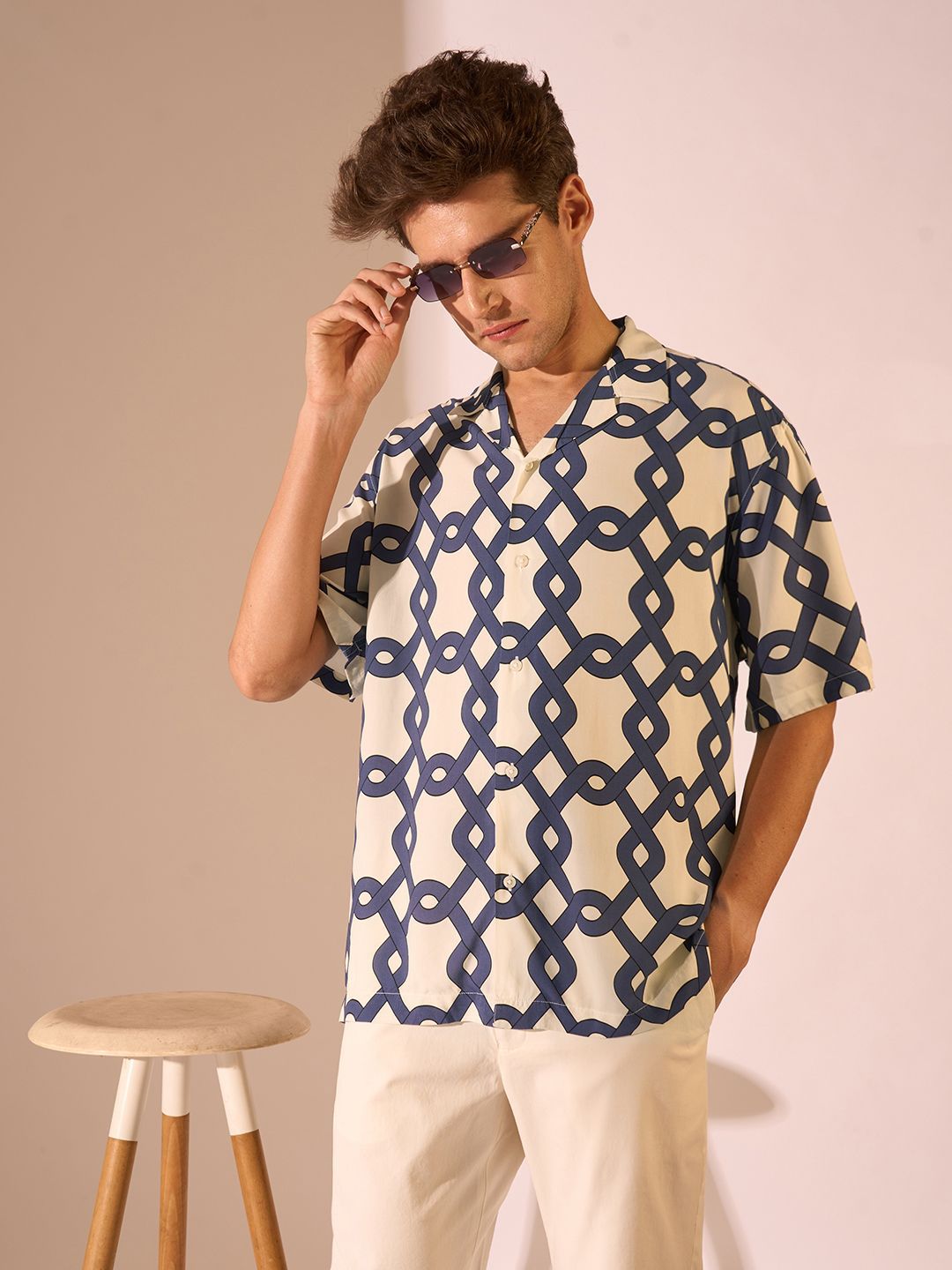 SELECTED Geometric Printed Cuban Collar Regular Fit Casual Shirt-picture-16