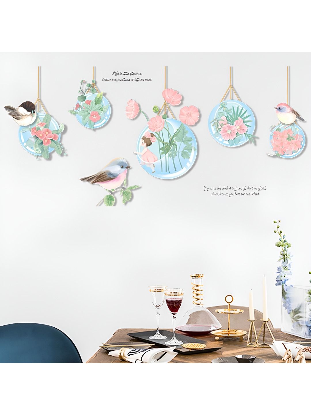 INDIAN ROYALS Pink & Blue Birds Printed Self-Adhesive & Durable Wall Sticker-picture-12