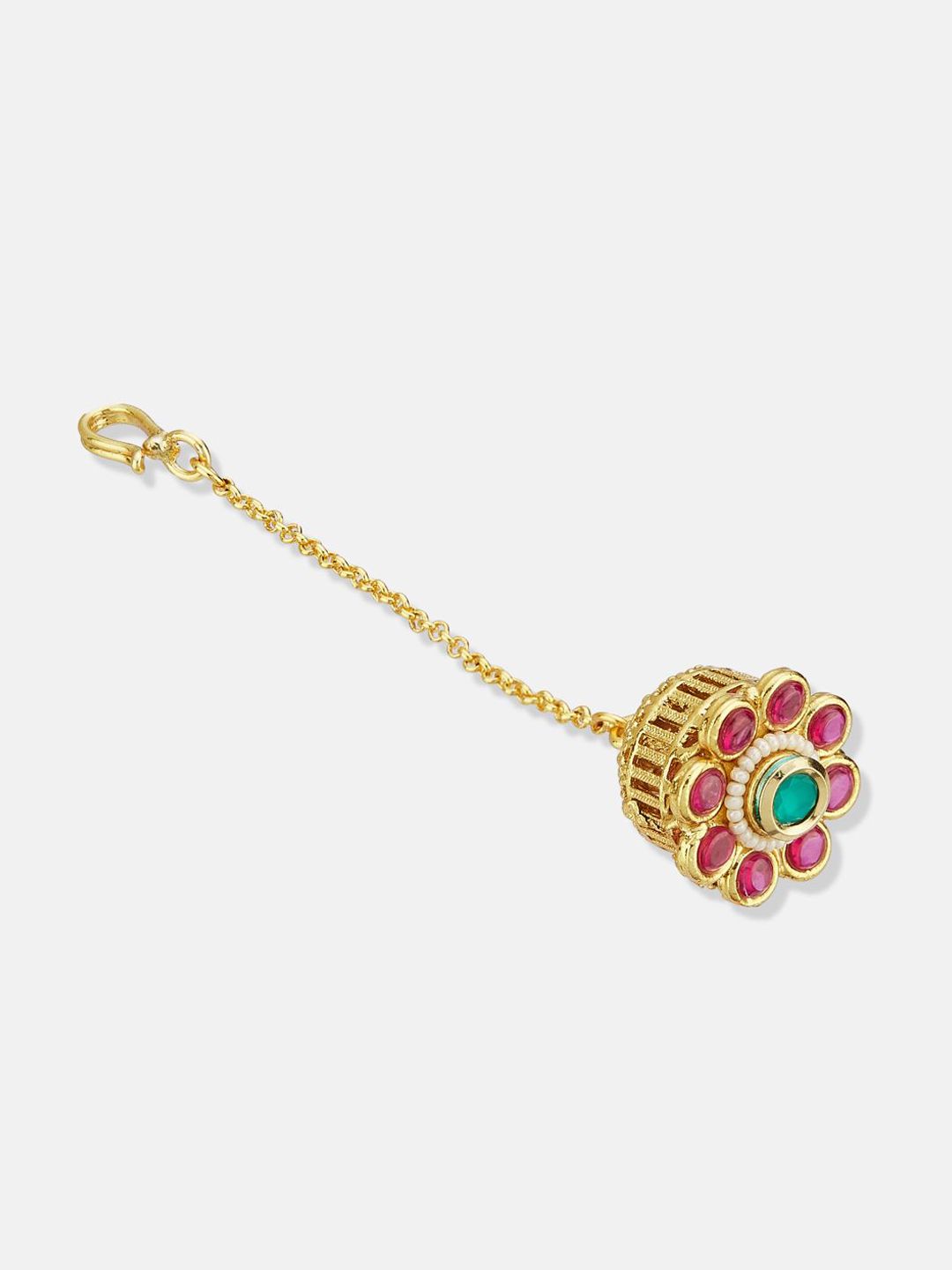 ATIBELLE Set of 2 Gold-Plated Stone Studded and Rajasthani Borla Beaded Maang Tikkas