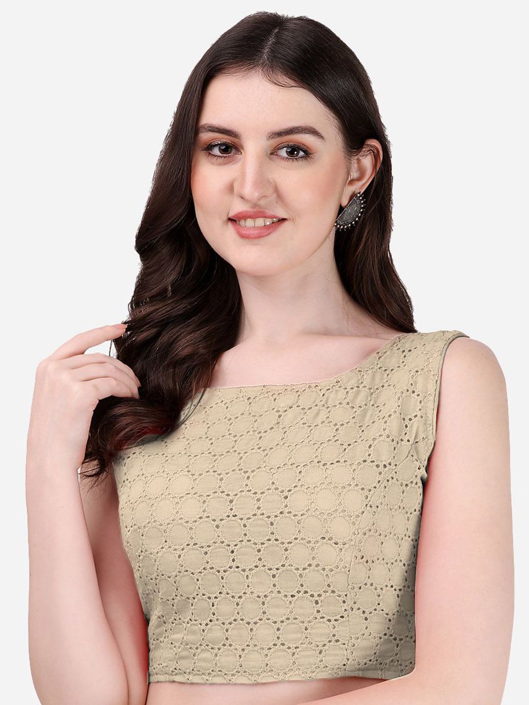 HERE&NOW Embroidered Boat Neck Saree Blouse-picture-23