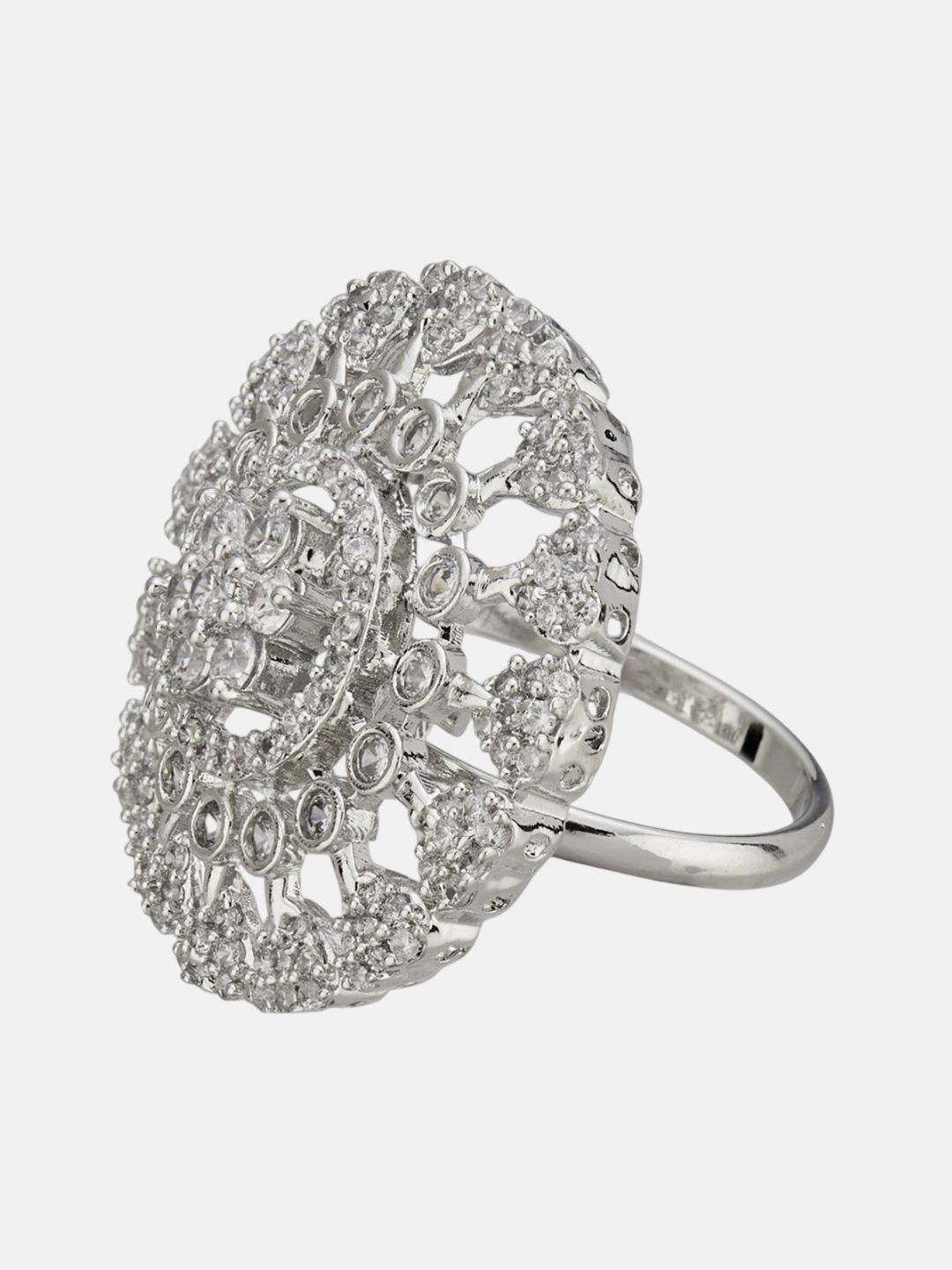 ATIBELLE Set Of 2 Silver-Plated Cubic Zirconia Studded Floral-Shaped Finger Rings