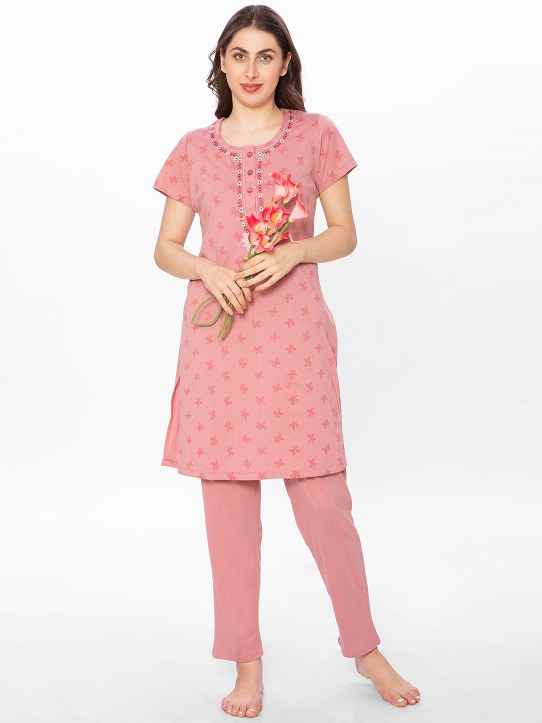HAUTEMODA Printed Cotton Night Suit-picture-40